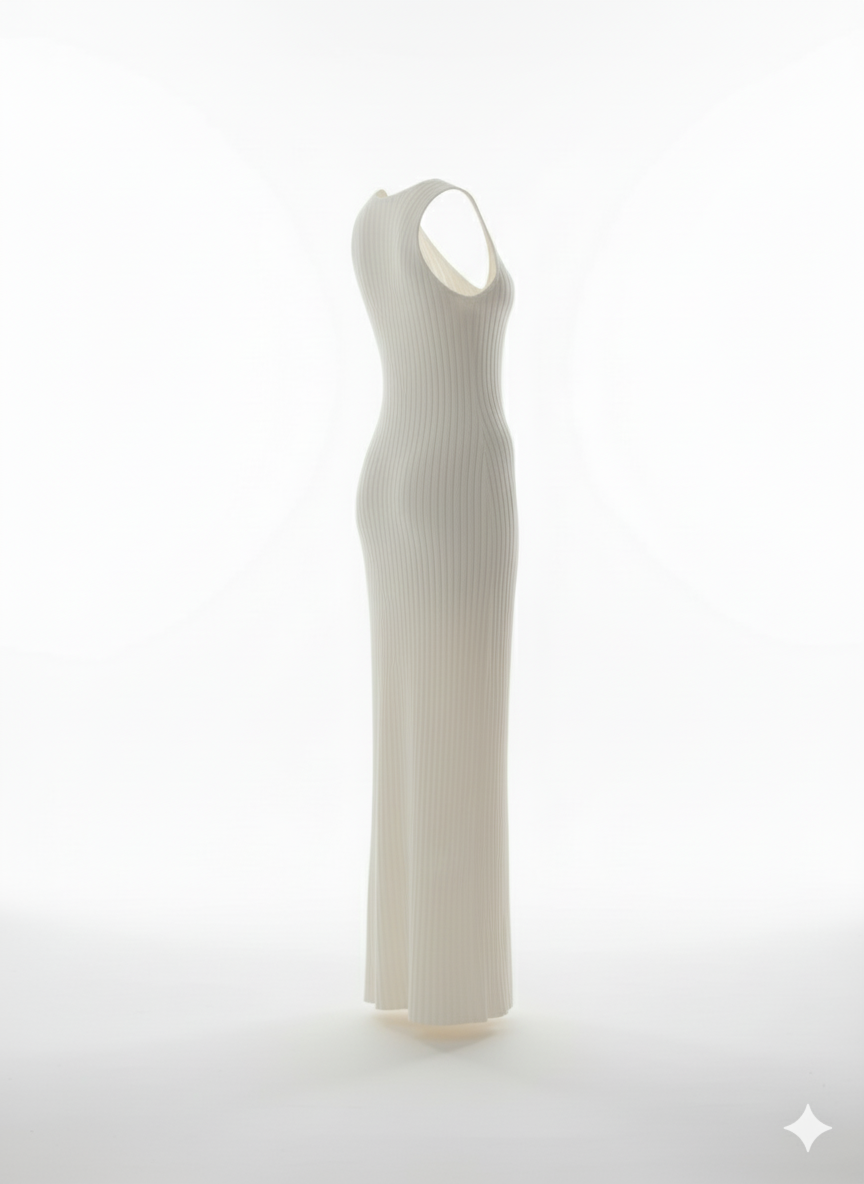 Vestido largo acanalado con escote en V