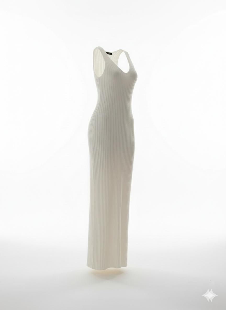 Vestido largo acanalado con escote en V