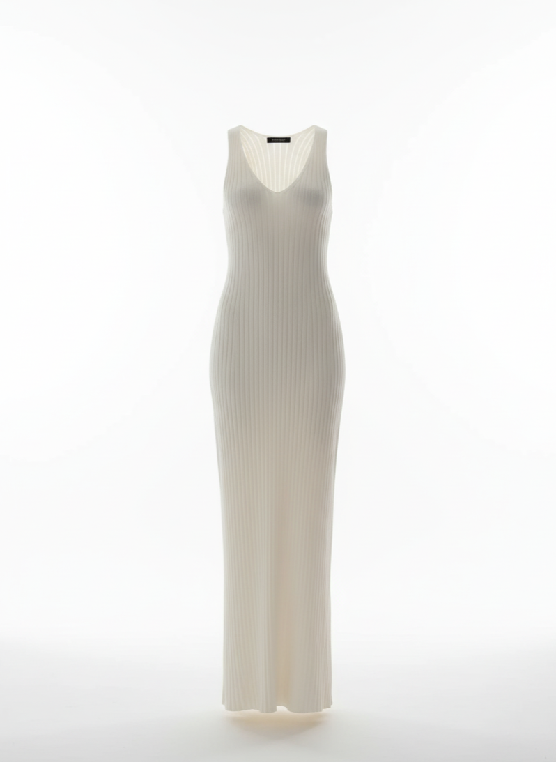 Vestido largo acanalado con escote en V
